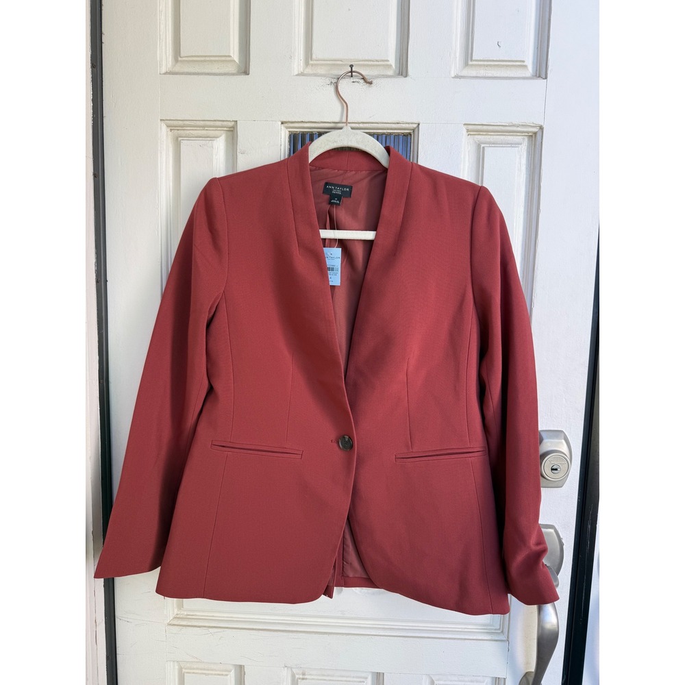 Ann Taylor Factory Rust Red Single Button Collarless Blazer Petite Size 4P NEW